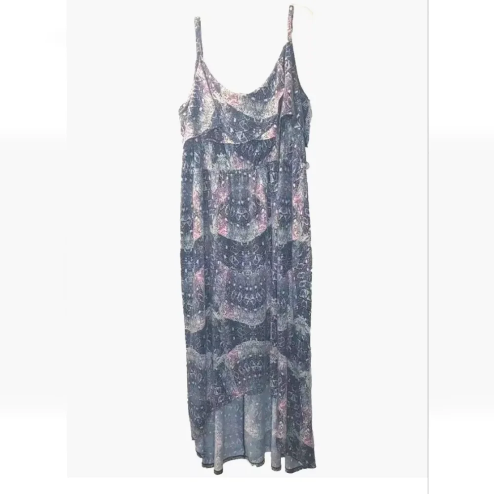 Y2k Vtg Ruffle Maxi Dress Woman Plus 4X Arsty Abstract HiLow Hem Fairy Boho